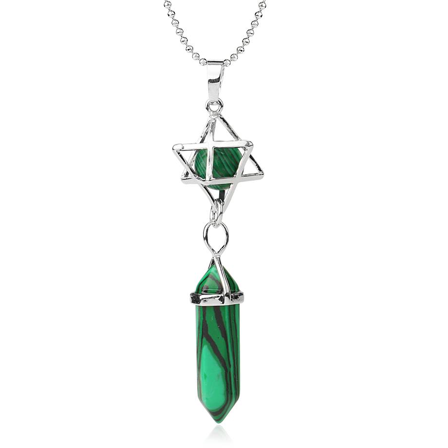 Chaîne et son Pendentif Guérison en Malachite "Protection & Clairvoyance" - Prisme & Merkaba