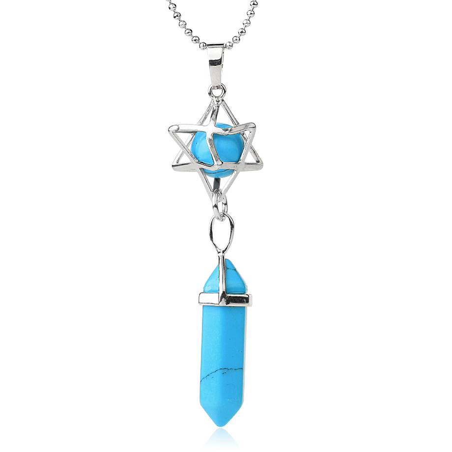 Chaîne et son Pendentif Guérison en Turquoise "Stabilité & Empathie" - Prisme & Merkaba