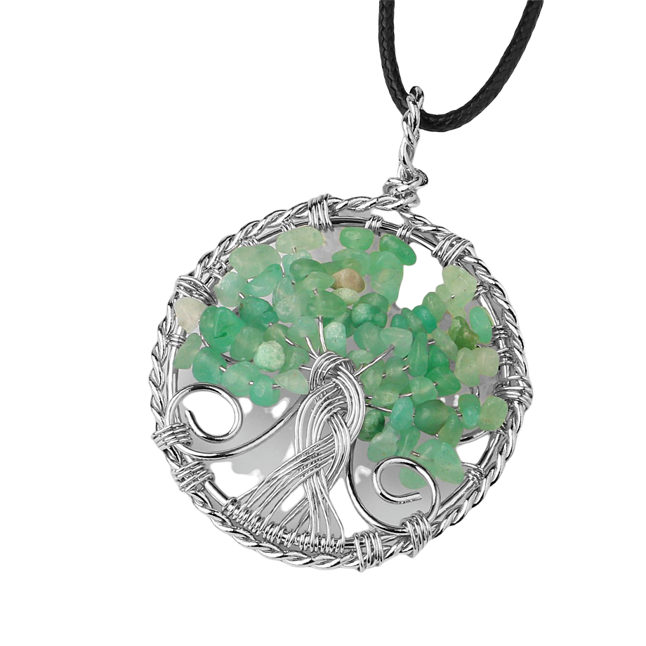 Cordon et son Pendentif Reiki en Aventurine "Chance & Fortune" - Arbre de vie