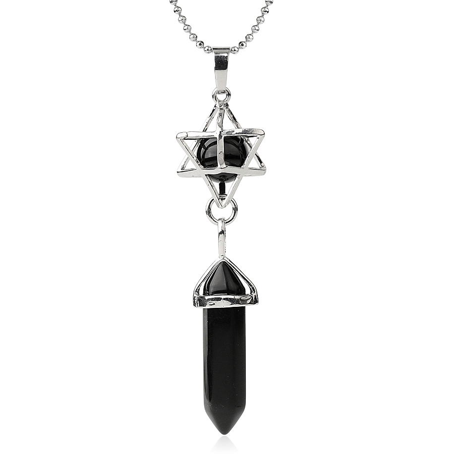 Chaîne et son Pendentif Guérison en Onyx "Stabilité & Maîtrise de soi" - Prisme & Merkaba