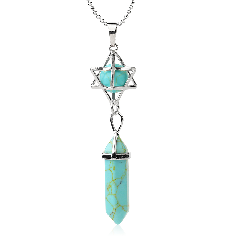 Chaîne et son Pendentif Guérison en Turquoise "Stabilité & Empathie" - Prisme & Merkaba