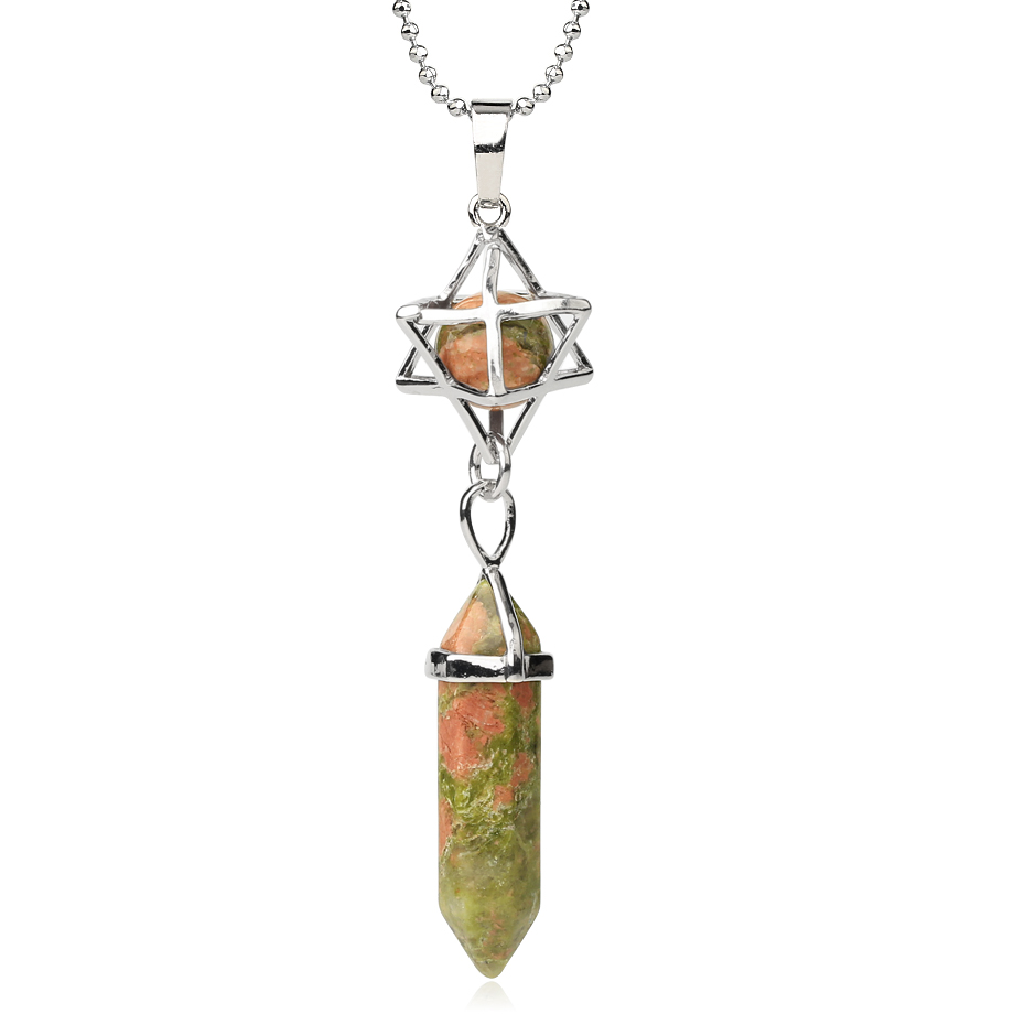 Chaîne et son Pendentif Guérison en Unakite "Confiance & Sagesse" - Prisme & Merkaba