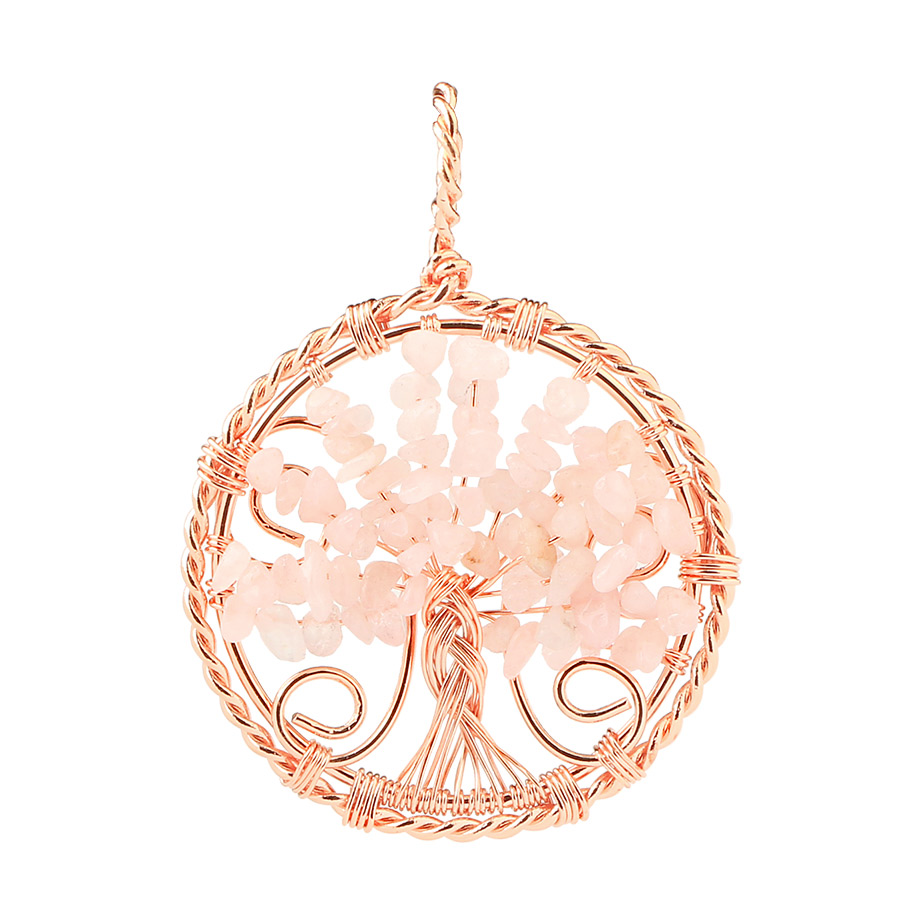 Pendentif Reiki en Quartz rose "Amour & Confiance en soi" - Arbre de vie