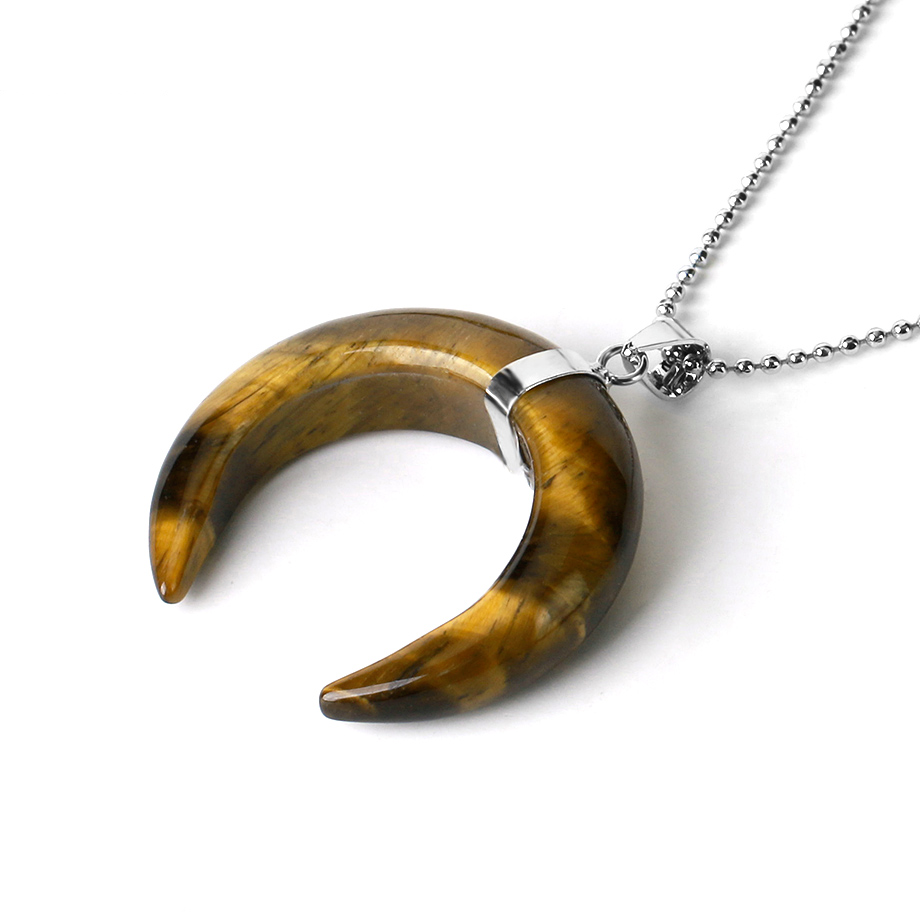 Chaîne et son Pendentif Reiki en Oeil de tigre "Courage & Audace" - Croissant de lune