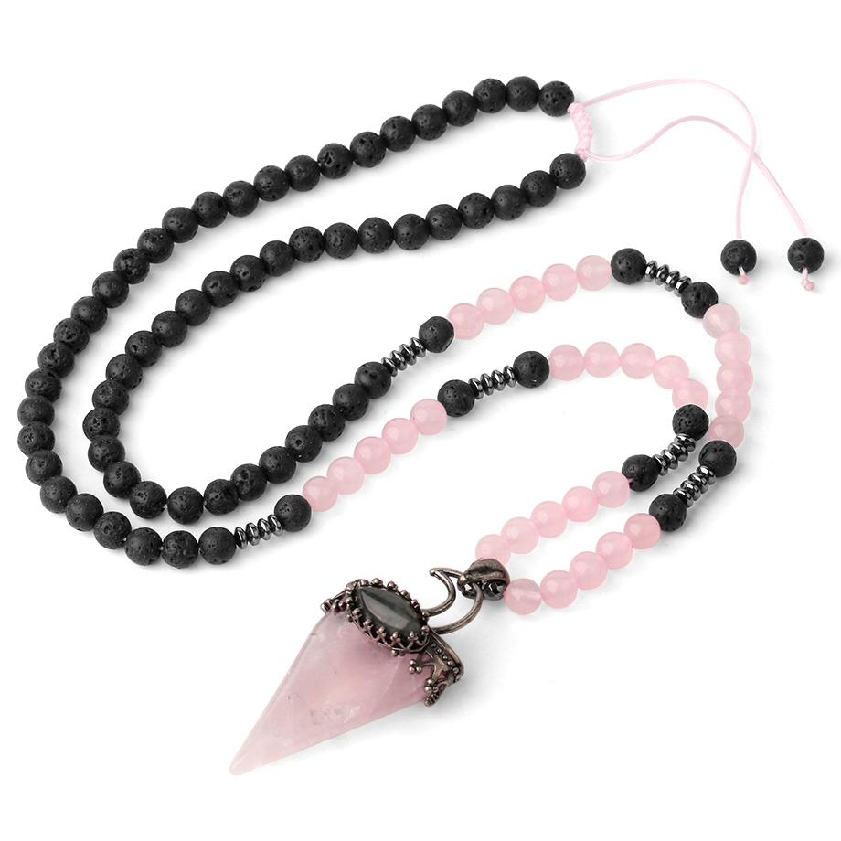 Cordon et son Pendentif en Quartz rose "Amour & Confiance en soi"