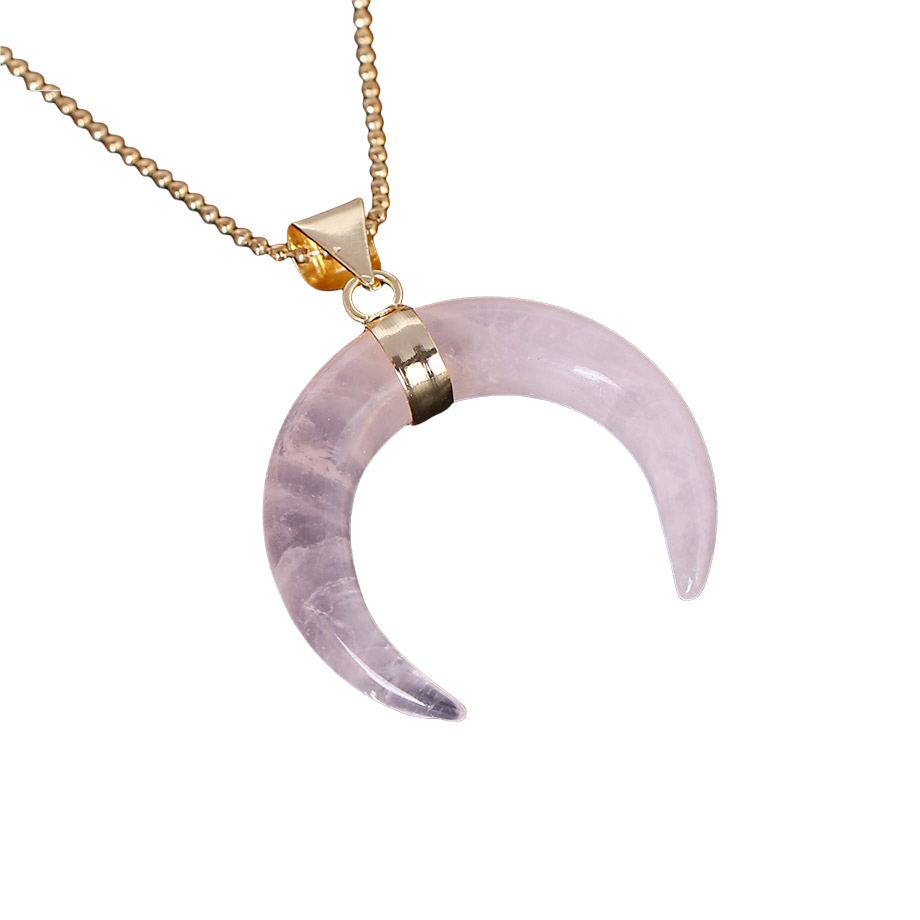 Chaîne et son Pendentif Reiki en Quartz rose "Amour & Confiance en soi" - Croissant de lune