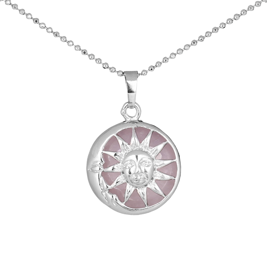 Chaîne et son Pendentif Guérison en Quartz rose "Amour & Confiance en soi" - Soleil & Lune