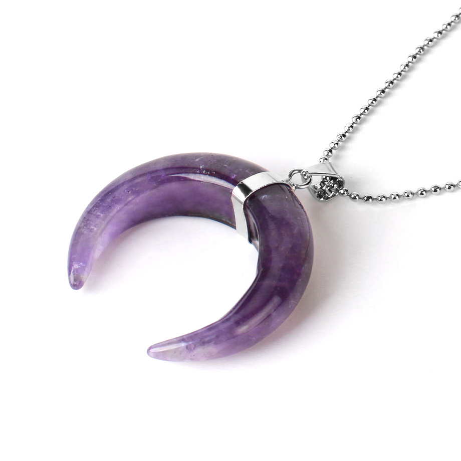 Chaîne et son Pendentif Reiki en Améthyste "Force & Sagesse" - Croissant de lune