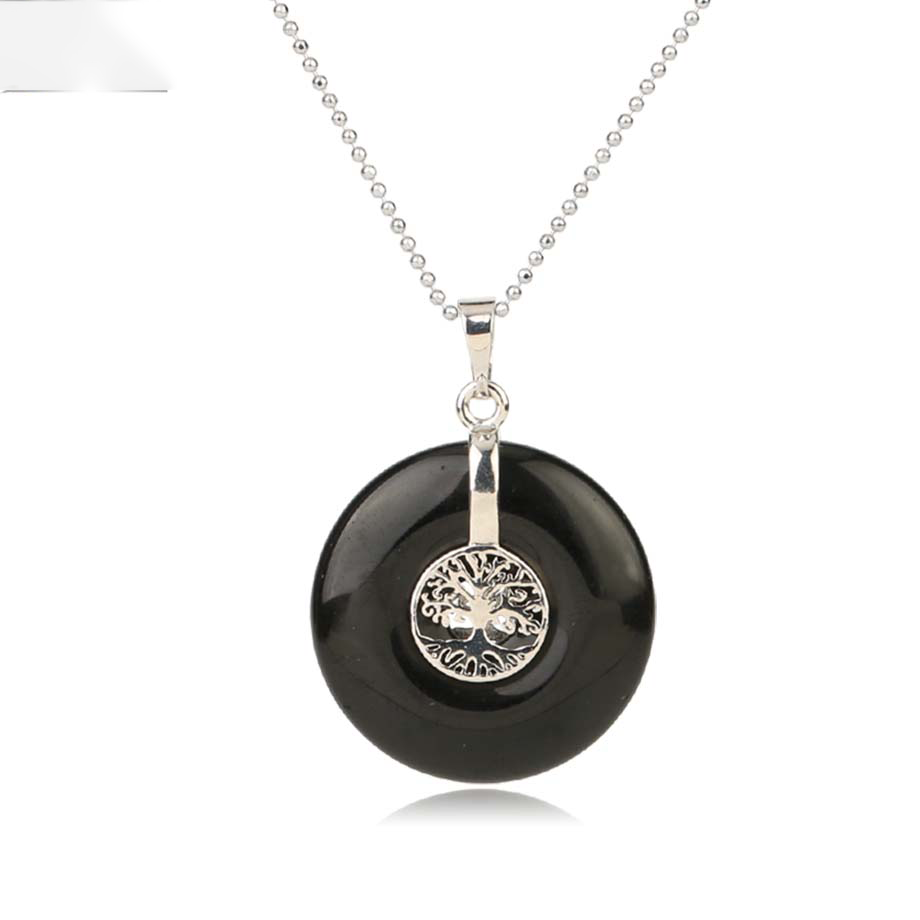 Chaîne et son Pendentif Reiki en Agate noire "Persévérance & Protection" - Arbre de vie