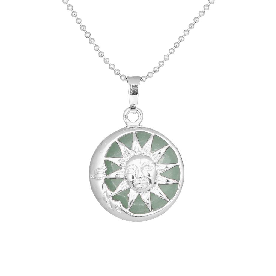 Chaîne et son Pendentif Guérison en Aventurine verte "Développement & Épanouissement" - Soleil & Lune