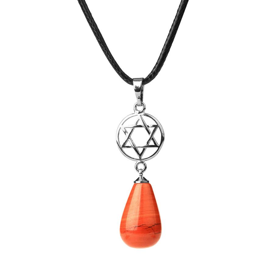 Cordon et son Pendentif Reiki en Jaspe rouge "Force & Spiritualité" - Goutte Étoilé