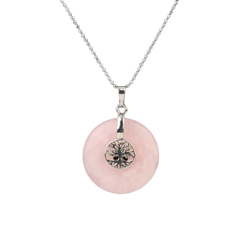 Chaîne et son Pendentif Reiki en Quartz rose "Amour & Confiance en soi" - Arbre de vie