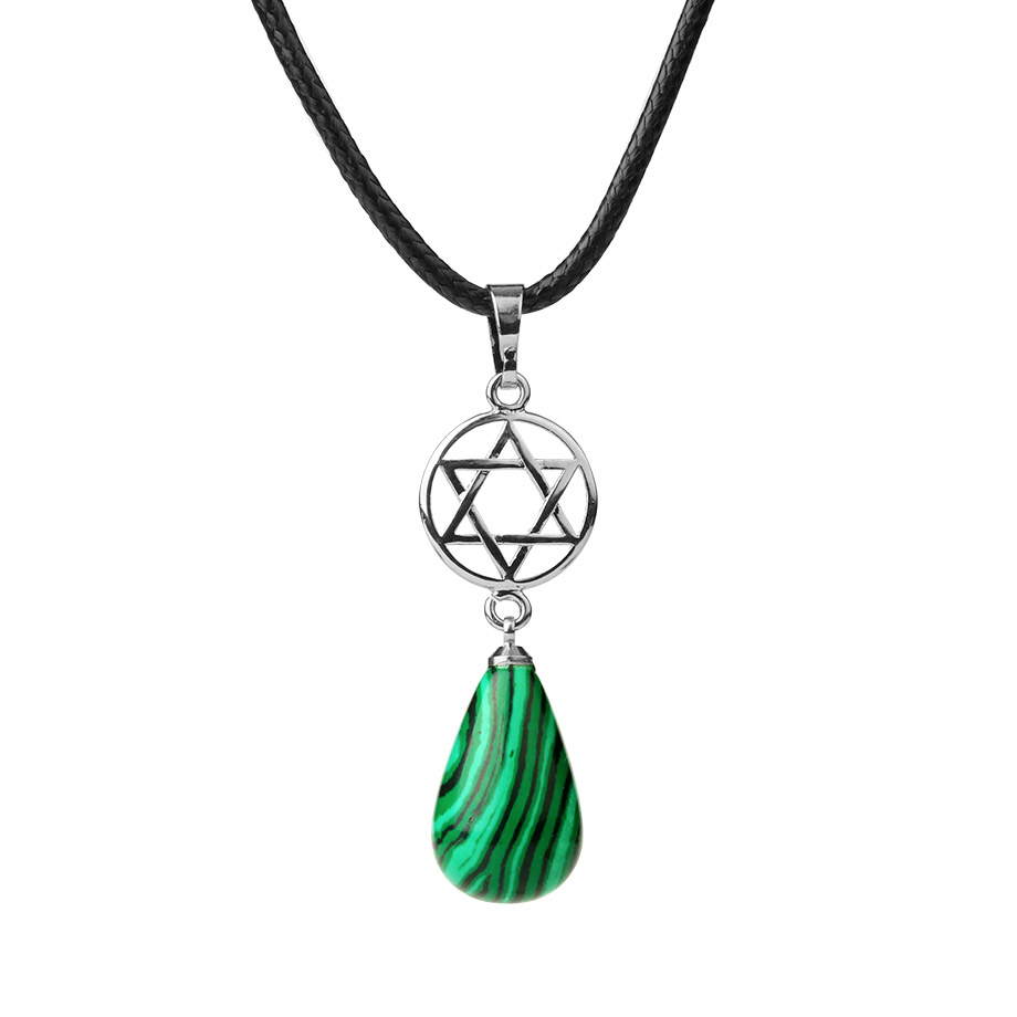 Cordon et son Pendentif Guérison en Malachite "Protection & Clairvoyance" - Goutte Étoilé