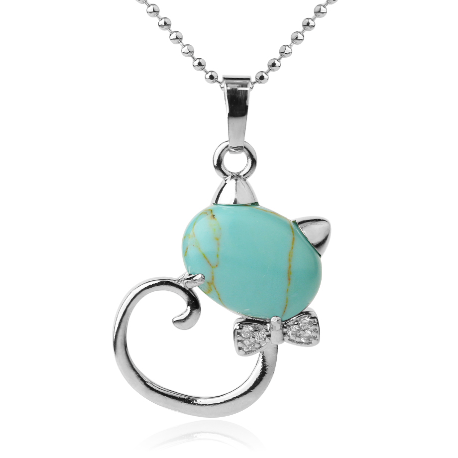 Chaîne et son Pendentif en Turquoise "Stabilité & Empathie" - Chat