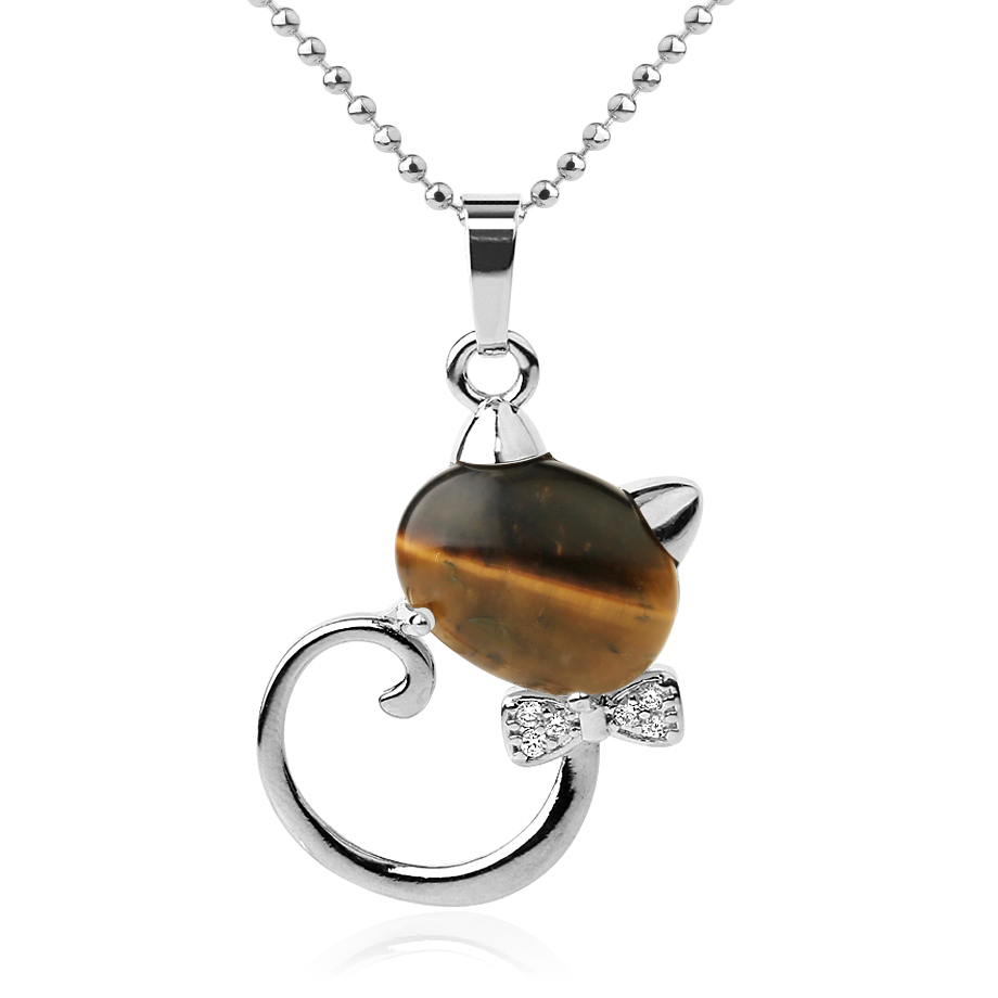 Chaîne et son Pendentif en Oeil de tigre "Courage & Audace" - Chat