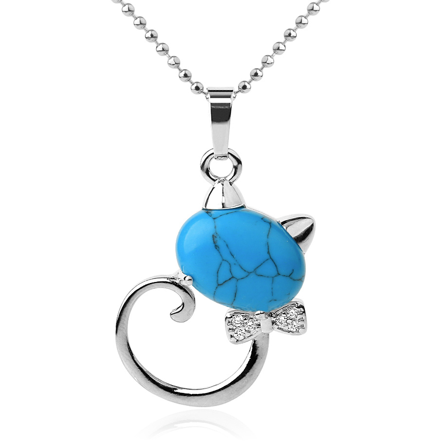 Chaîne et son Pendentif en Turquoise "Stabilité & Empathie" - Chat