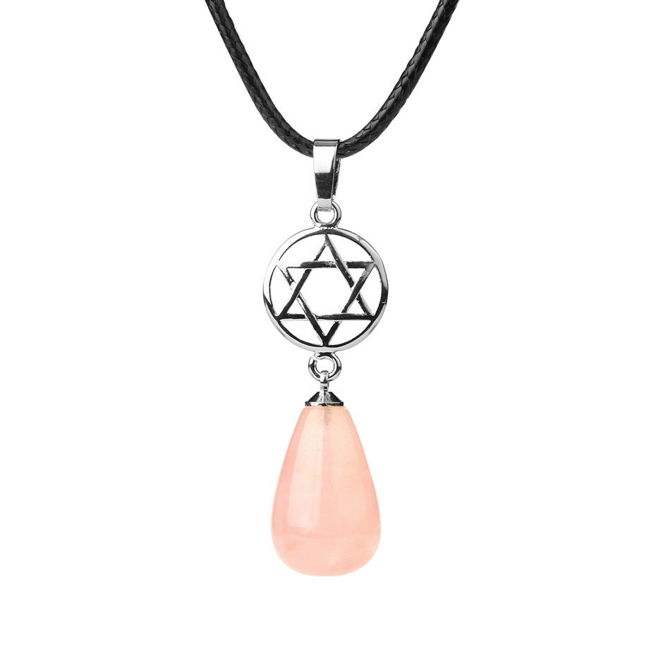 Cordon et son Pendentif Reiki en Quartz rose "Amour & Confiance en soi" - Goutte Étoilé