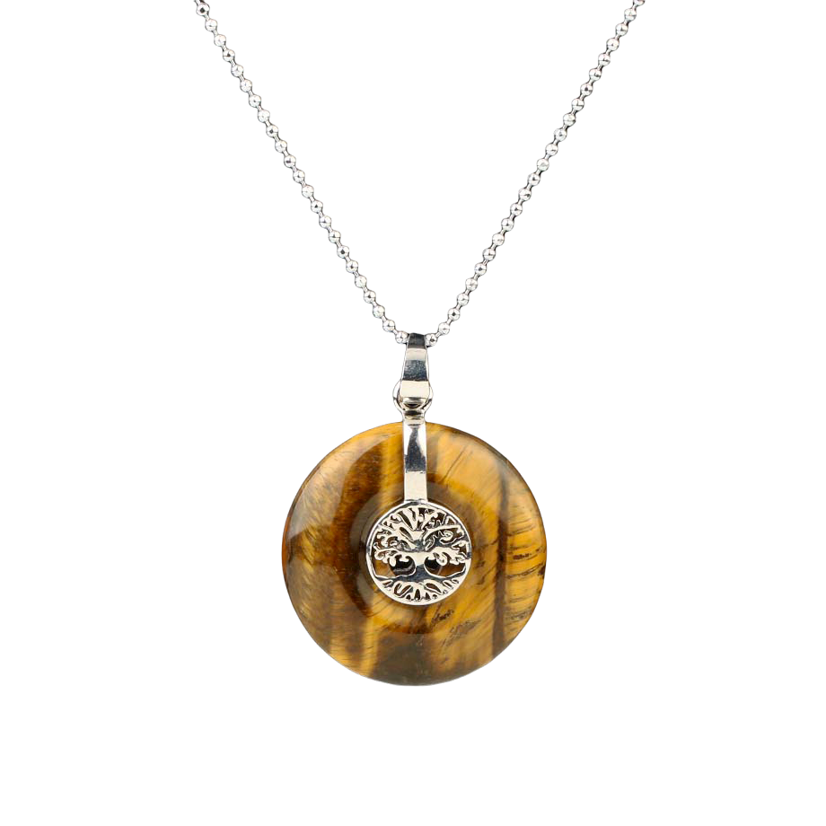 Chaîne et son Pendentif Reiki en Oeil de tigre "Courage & Audace" - Arbre de vie