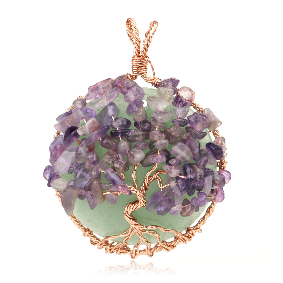 Pendentif Guérison en Aventurine verte "Développement & Épanouissement" - Arbre de vie