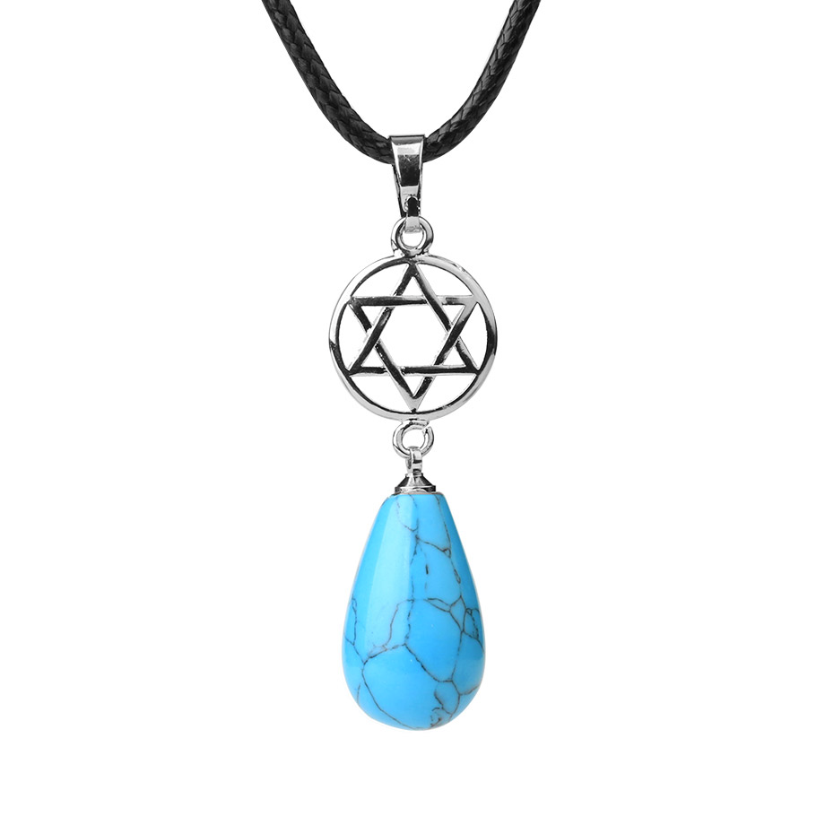 Cordon et son Pendentif Reiki en Turquoise "Stabilité & Empathie" - Goutte Étoilé