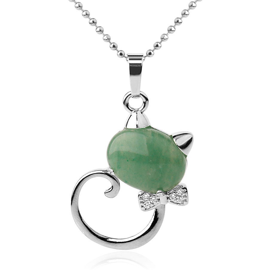 Chaîne et son Pendentif en Aventurine verte "Développement & Épanouissement" - Chat