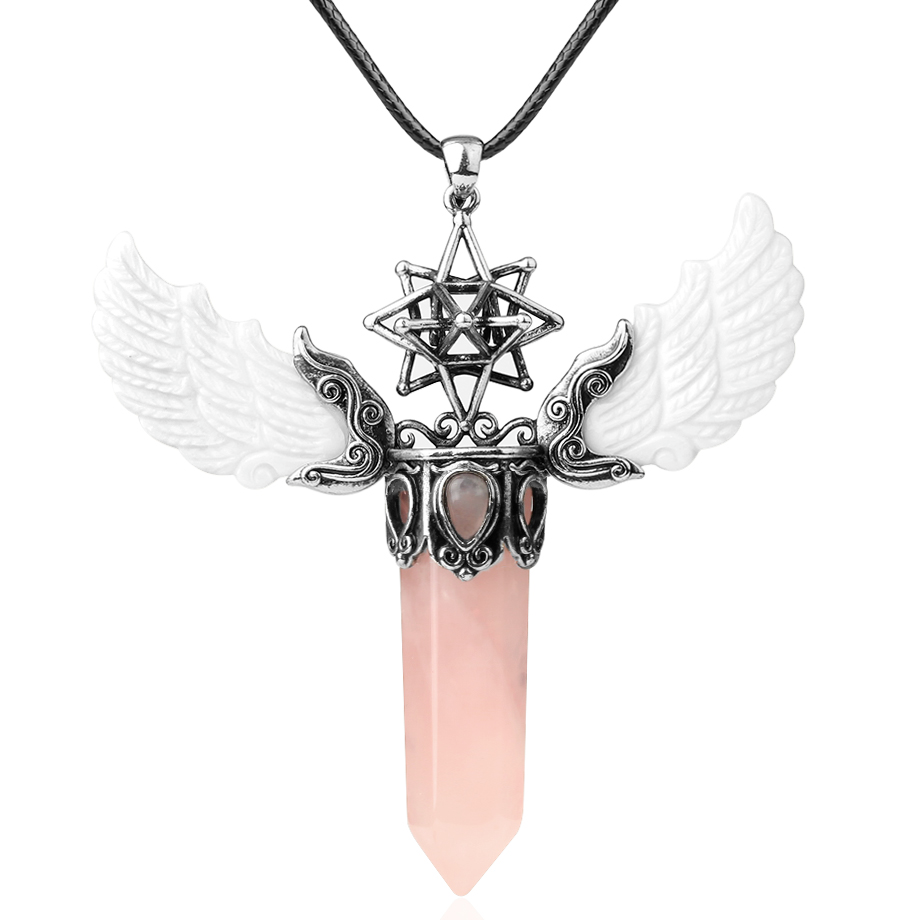 Cordon et son Pendentif en Quartz rose "Amour & Confiance en soi" - Ailes d'Ange