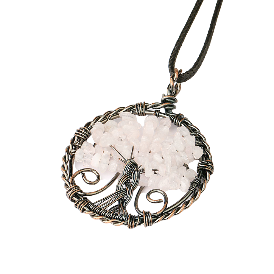 Cordon et son Pendentif Reiki en Quartz rose "Amour & Confiance en soi" - Arbre de vie