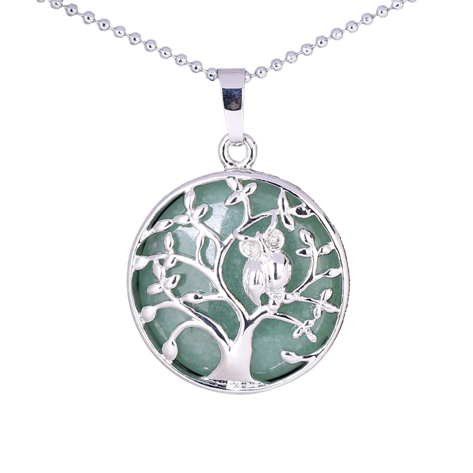 Chaîne et son Pendentif en Aventurine verte "Développement & Épanouissement" - Arbre de vie