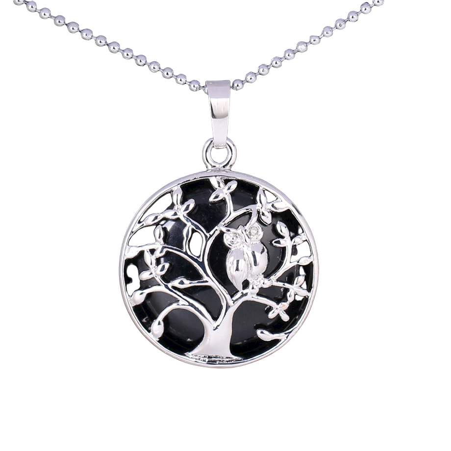 Chaîne et son Pendentif en Onyx "Stabilité & Maîtrise de soi" - Arbre de vie