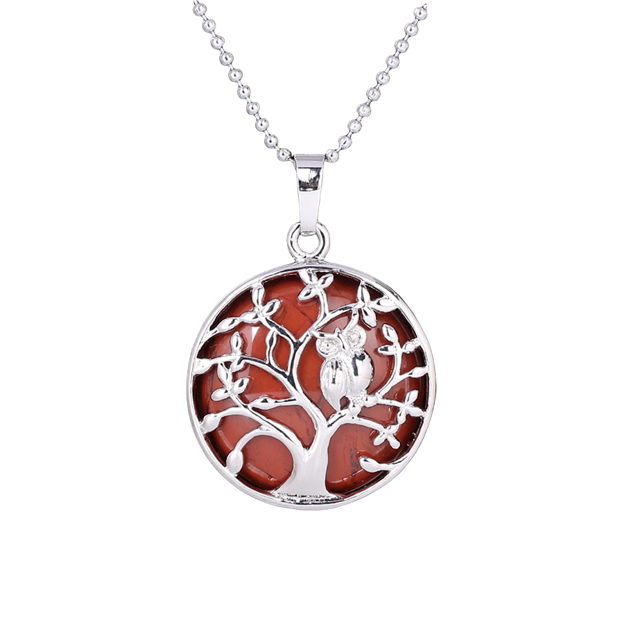 Chaîne et son Pendentif en Jaspe rouge "Force & Spiritualité" - Arbre de vie