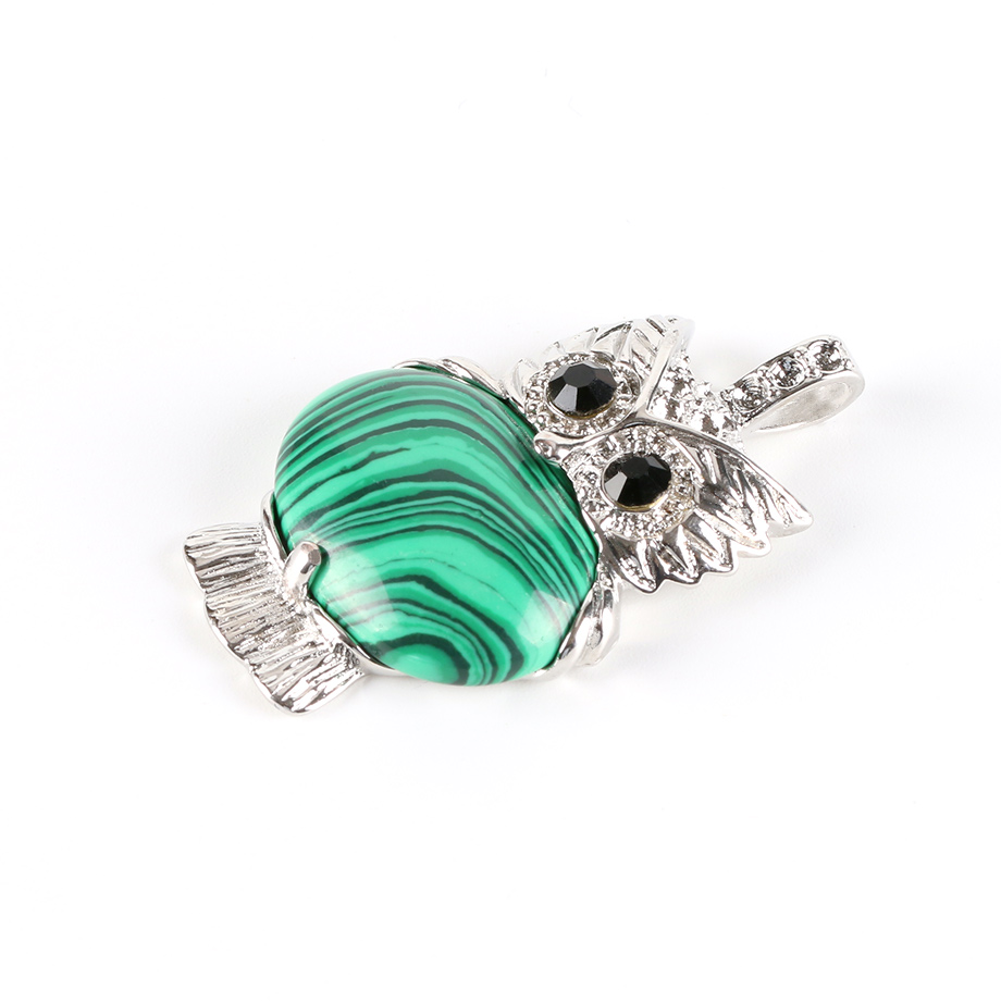 Pendentif Reiki en Malachite "Protection & Clairvoyance" - Chouette