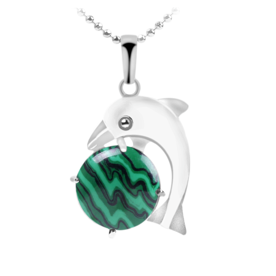 Chaîne et son Pendentif Reiki en Malachite "Protection & Clairvoyance" - Dauphin