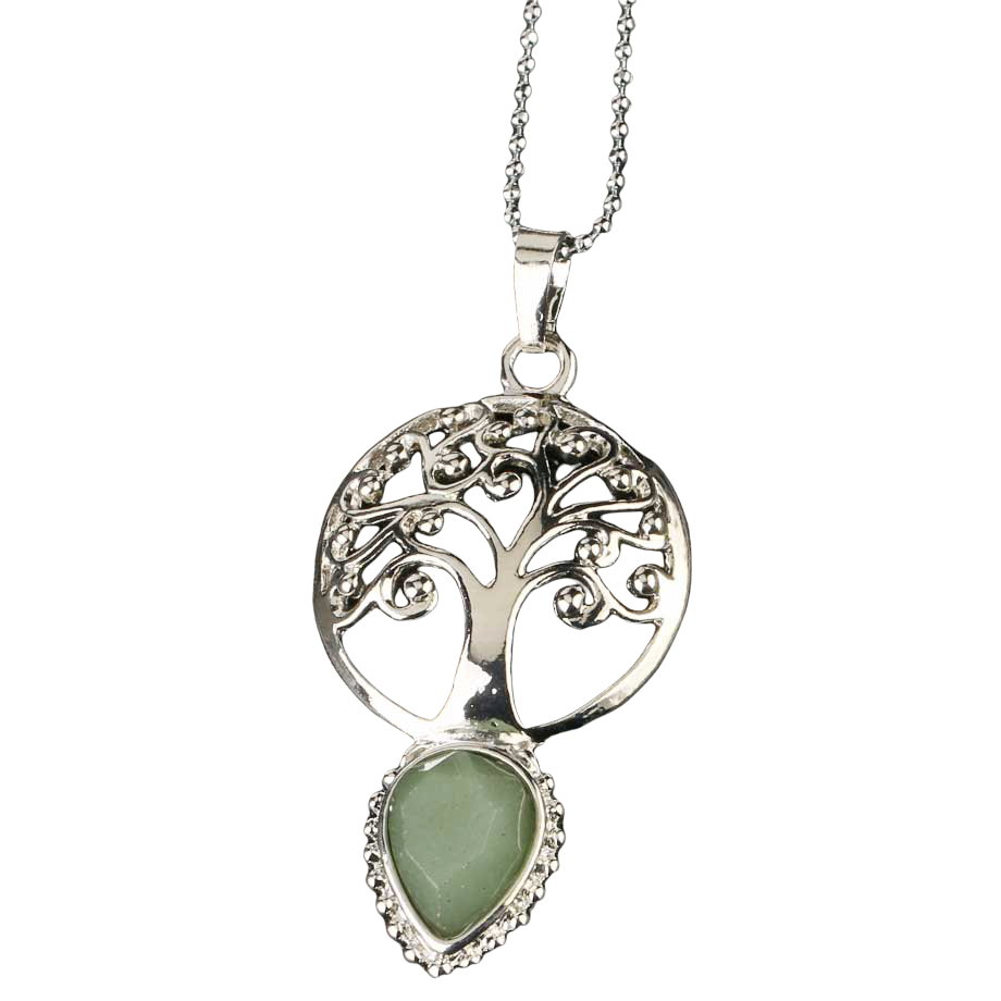 Chaîne et son Pendentif Guérison en Aventurine "Chance & Fortune" - Larme & Arbre de vie