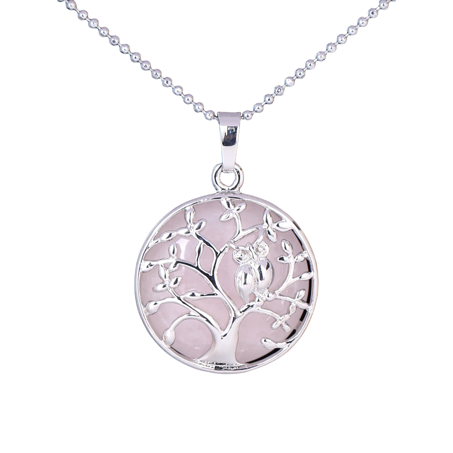 Chaîne et son Pendentif en Quartz rose "Amour & Confiance en soi" - Arbre de vie