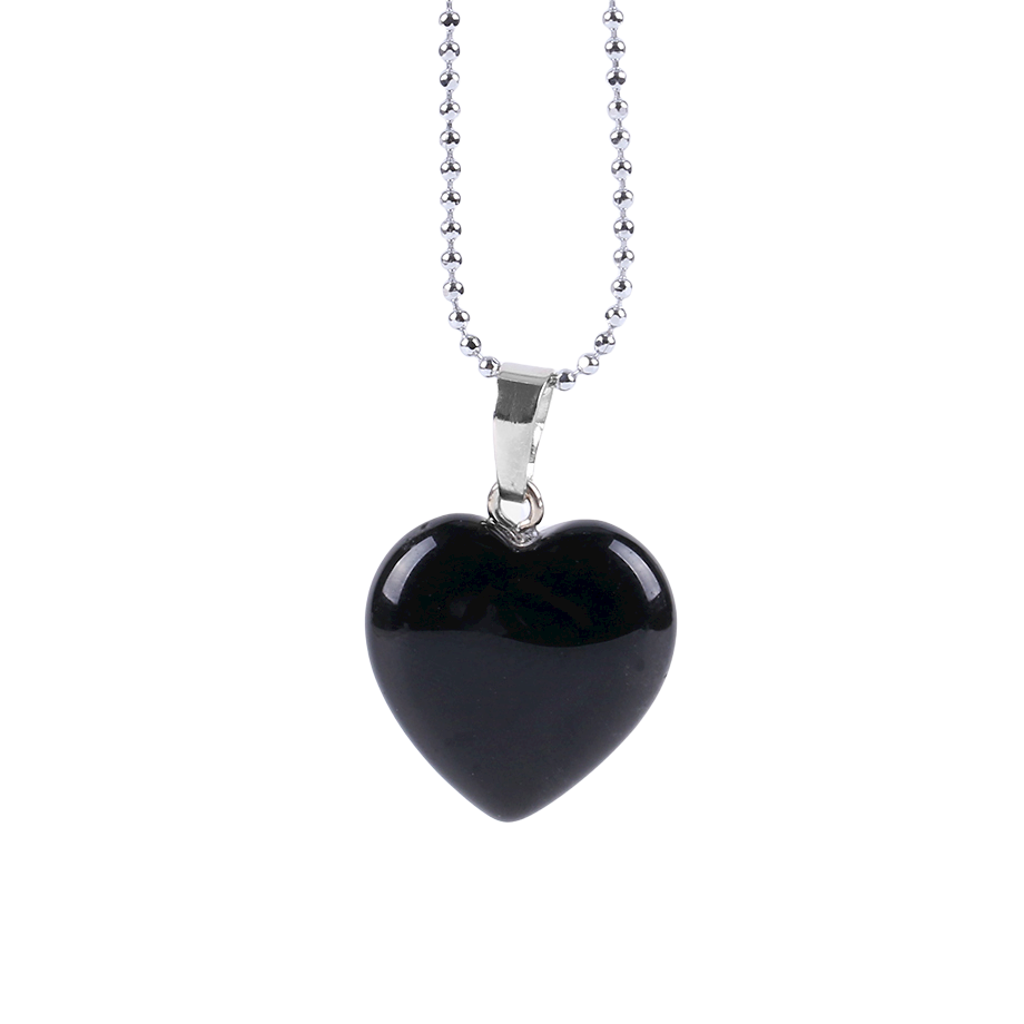 Chaîne et son Pendentif Guérison en Agate noire "Persévérance & Protection" - Coeur