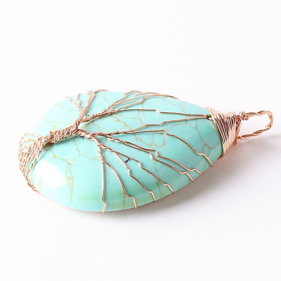 Pendentif Reiki en Turquoise "Stabilité & Empathie" - Goutte & Arbre de vie