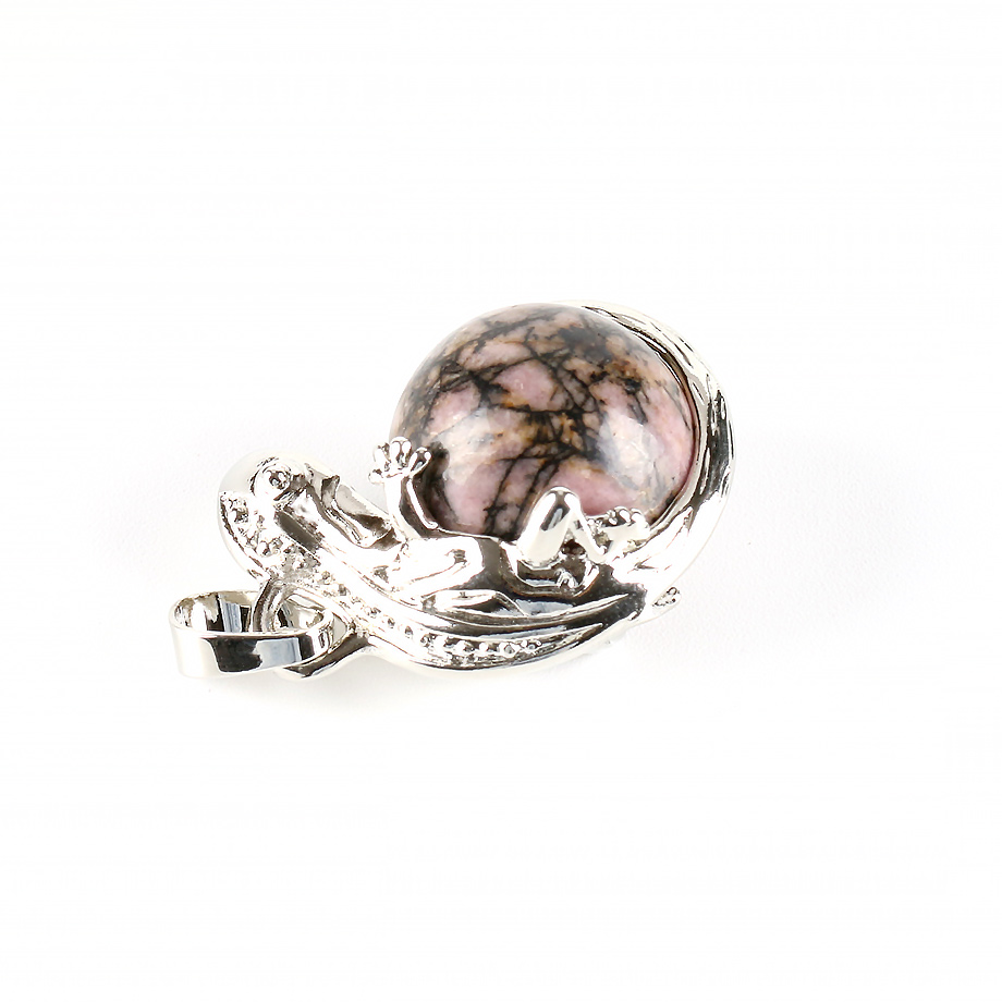 Pendentif en Rhodonite "Amour & Bienveillance" - Gecko