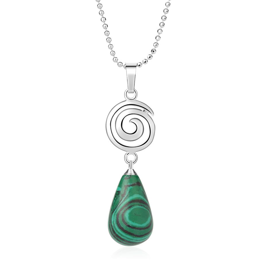 Chaîne et son Pendentif en Malachite "Protection & Clairvoyance" - Goutte