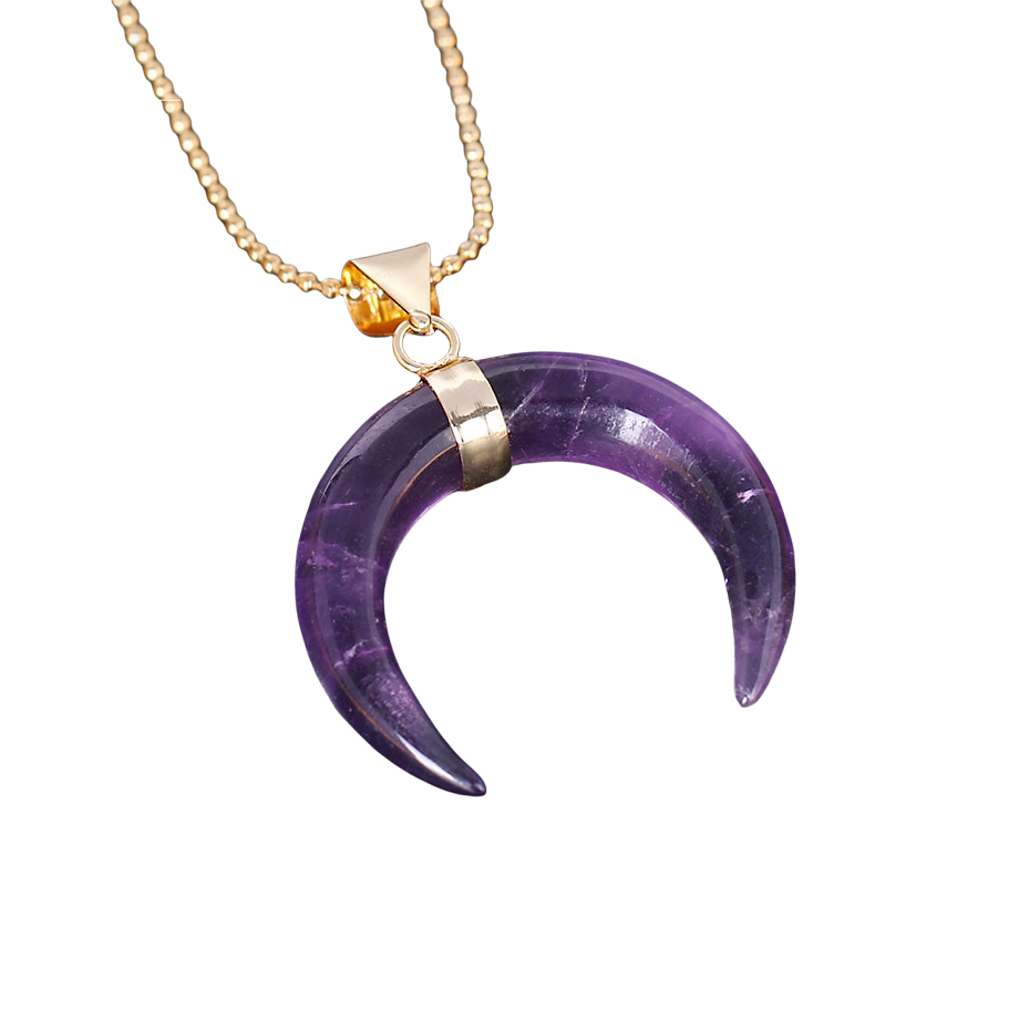 Chaîne et son Pendentif Reiki en Améthyste "Force & Sagesse" - Croissant de lune