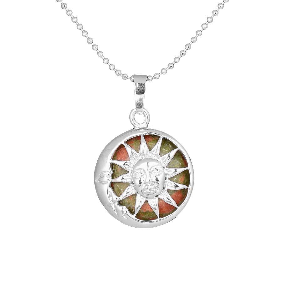 Chaîne et son Pendentif Guérison en Unakite "Confiance & Sagesse" - Soleil & Lune