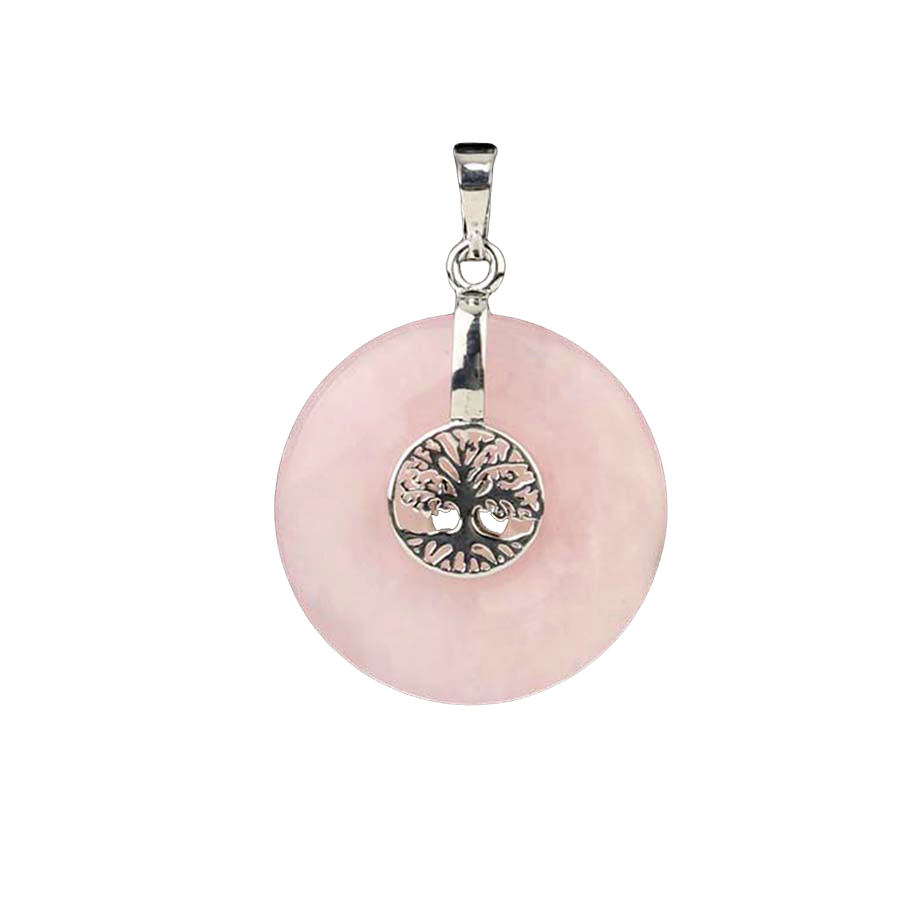 Pendentif Reiki en Quartz rose "Amour & Confiance en soi" - Arbre de vie