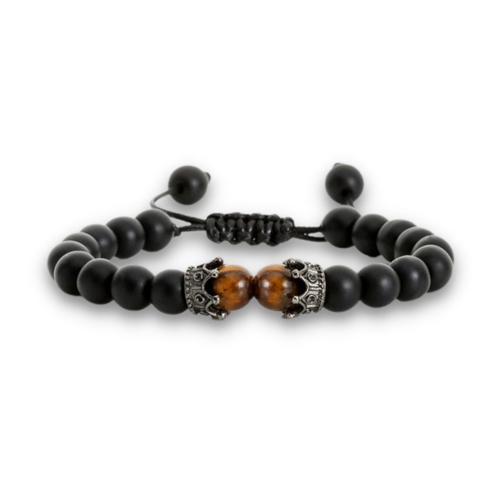 Bracelet en Onyx et Oeil de tigre "Stabilité & Maîtrise de soi" - Ajustable