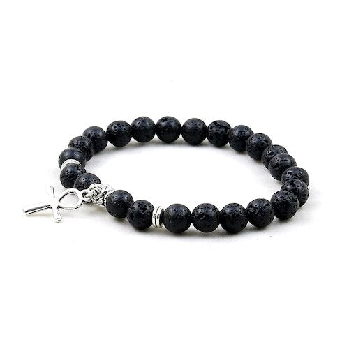 Bracelet en Pierre de lave "Ancrage & Stabilité" - Croix de vie