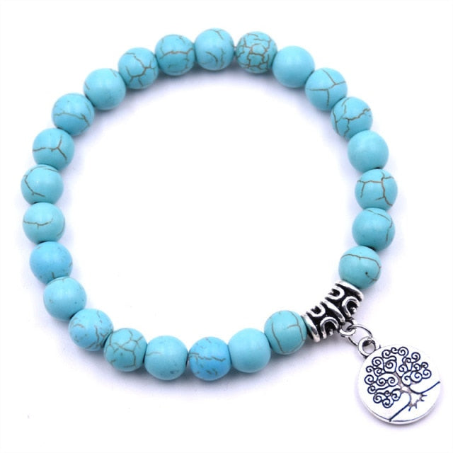 Bracelet en Turquoise bleue "Sérénité & Bien être" - Arbre de vie