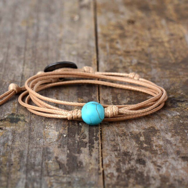 Bracelet Bohémien en Turquoise bleue "Sérénité & Bien être"