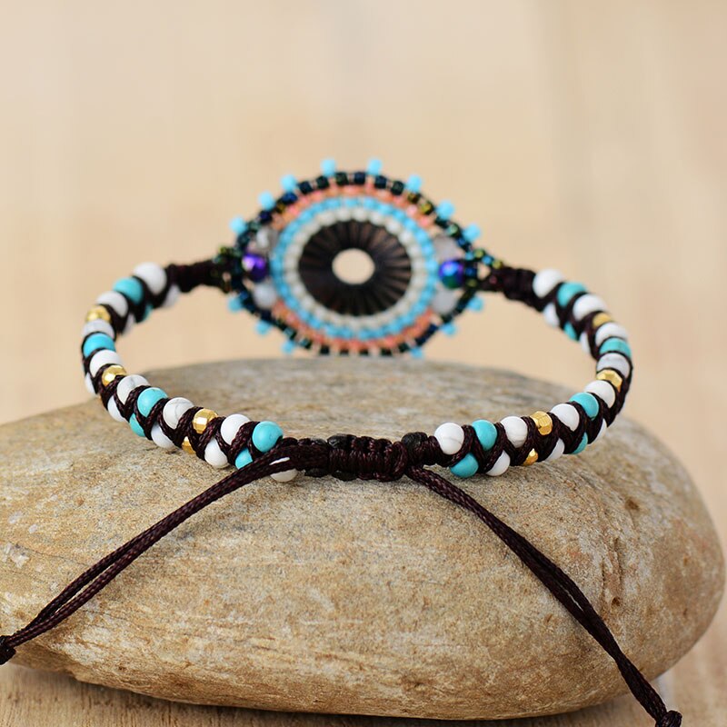 Bracelet Bohémien en Turquoise bleue et Turquoise blanche "Sérénité & Bien être"