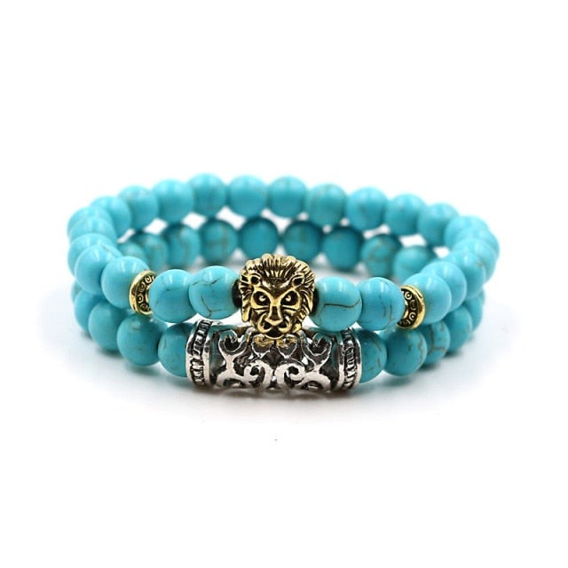 Double Bracelets en Turquoise bleue "Sérénité & Bien être" - Lion