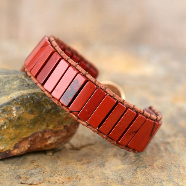 Bracelet Bohémien en Jaspe rouge "Force & Spiritualité"