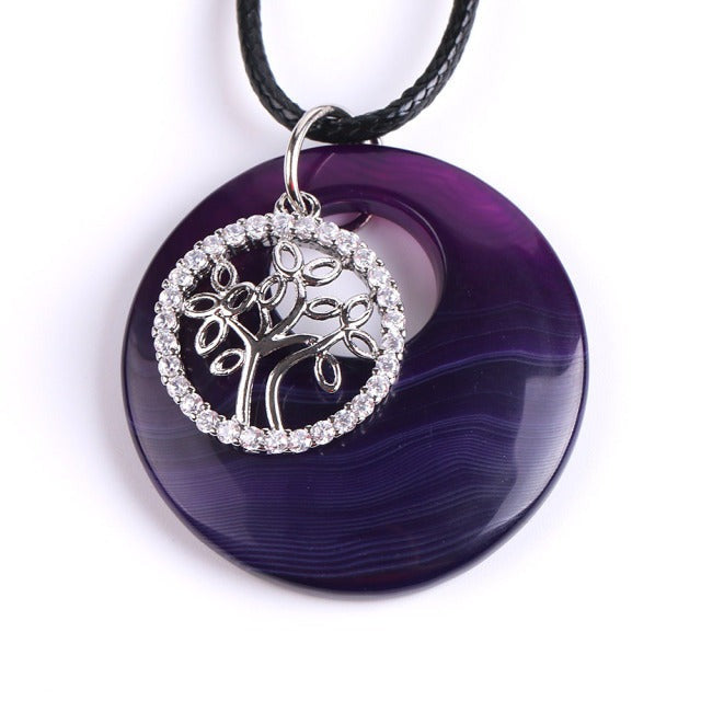 Cordon et son Pendentif Reiki en Agate "Ancrage & Equilibre" - Arbre de vie