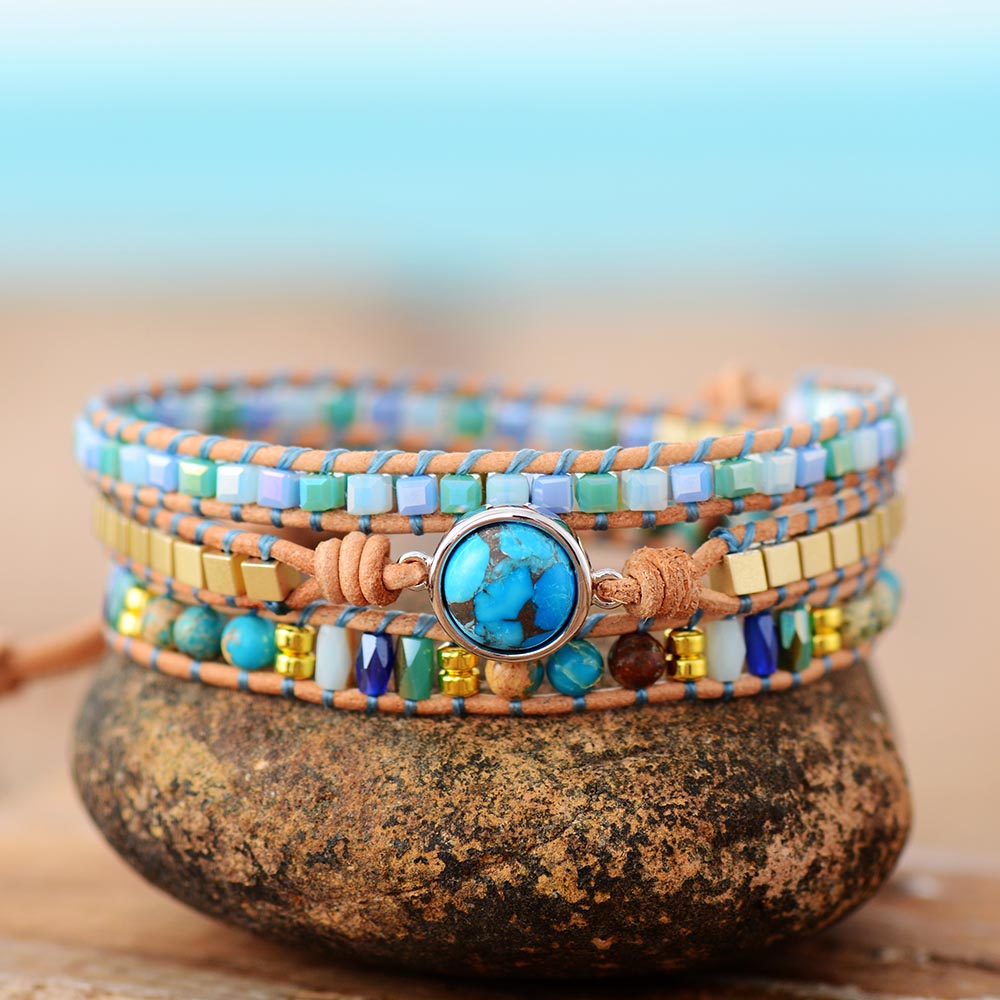 Bracelet Bohémien en Turquoise bleue "Sérénité & Bien être"